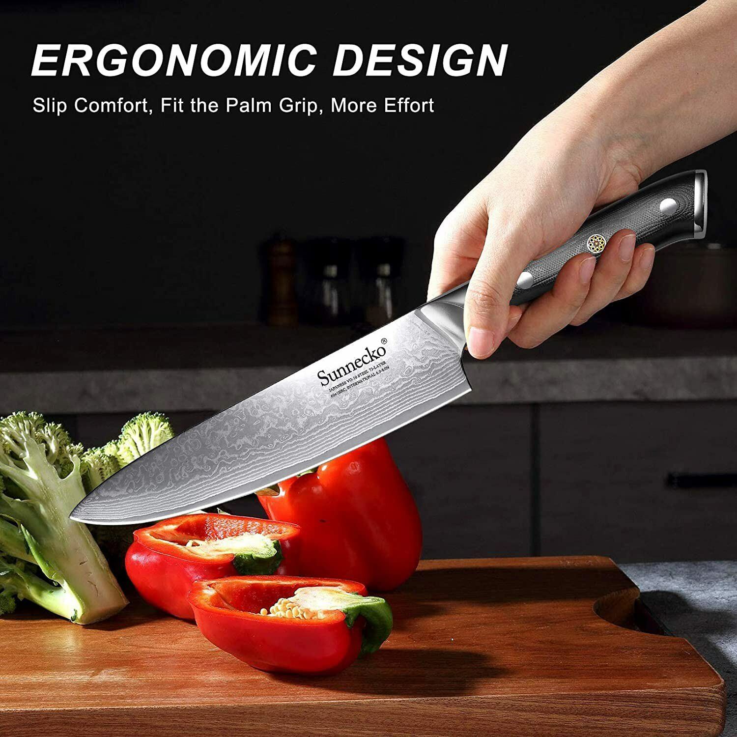 3Pcs Kitchen Knives Set Japanese VG10 Damascus Steel Chef Knife Nakiri Chopper - Fresh Stock Dated February 2026