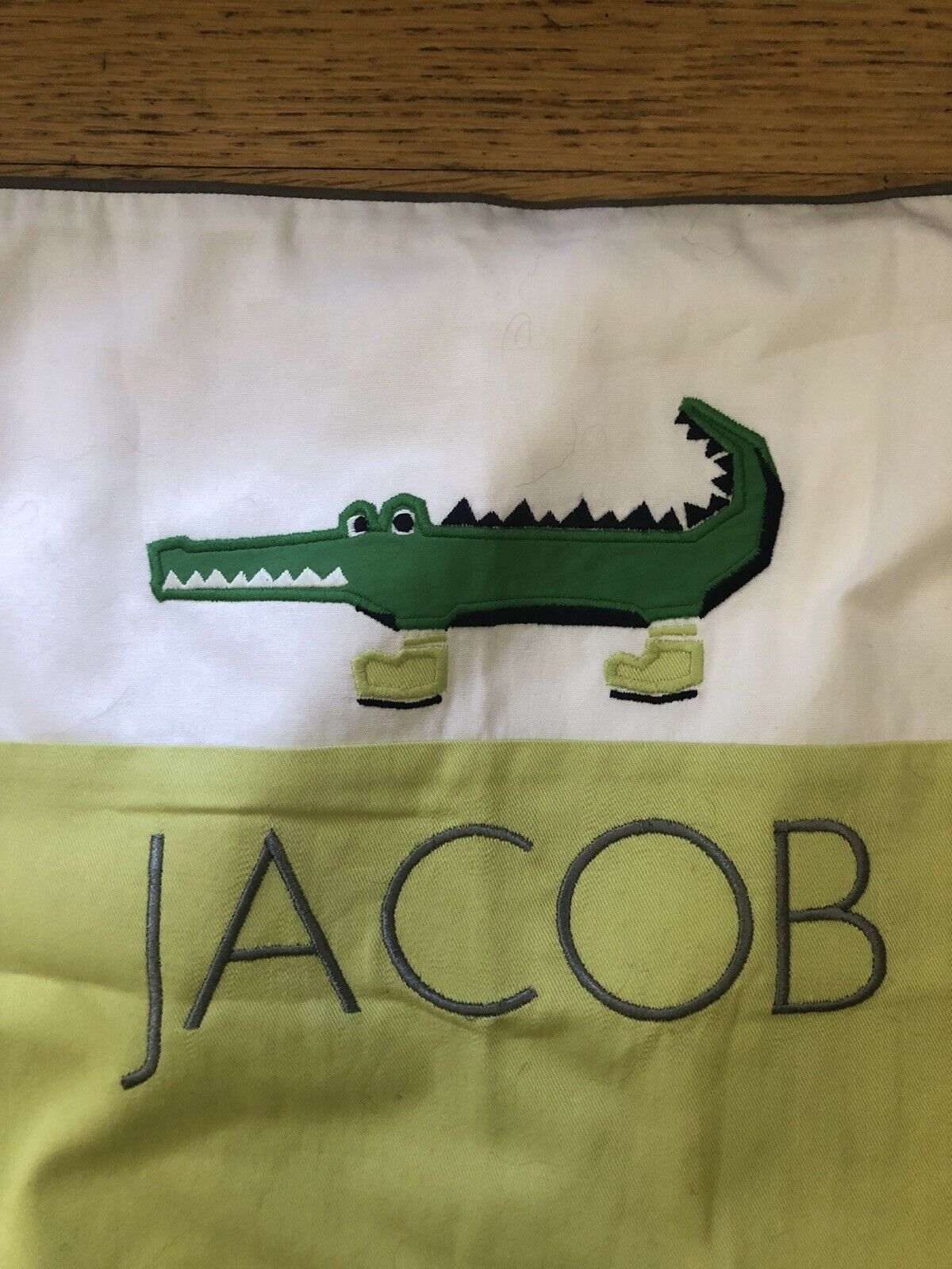 New Pottery Barn Kids Alligator Embroidered Pillow Cover “Jacob” Sample - Fresh Stock Dated February 2026