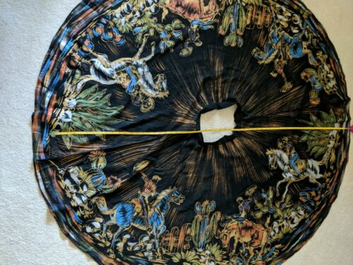 Vintage Midcentury 1940s 50s Mexican Hand Painted Full Circle Skirt Cowboy Rodeo - Fresh Stock Dated March 2026