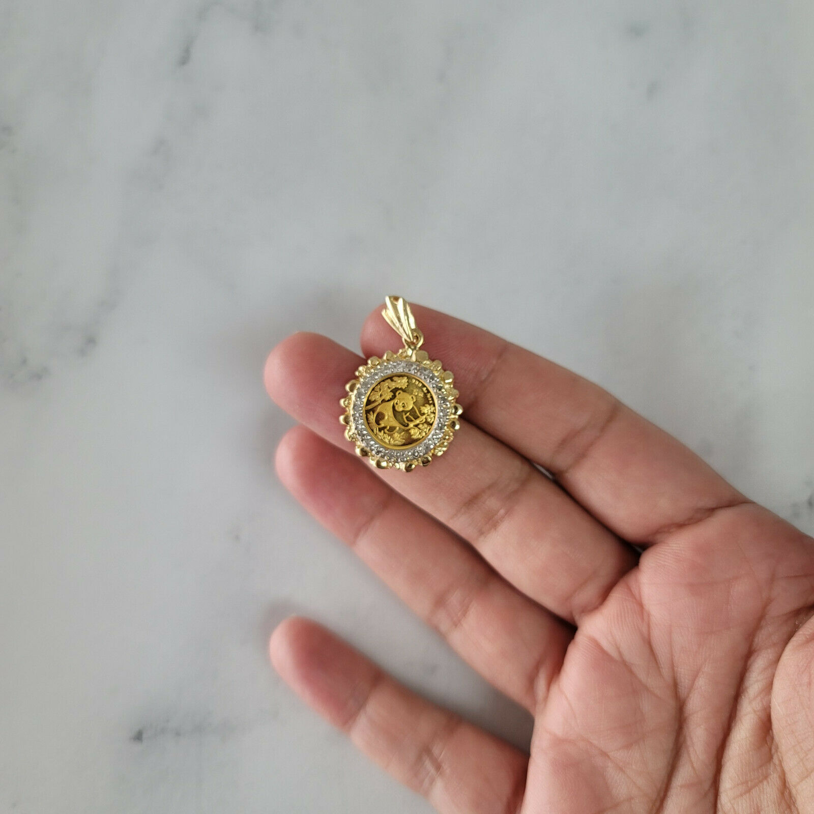 Diamond & Nugget Halo Panda Coin .999 Pendant 10k Yellow Gold - collectors coin - Fresh Stock Dated February 2026