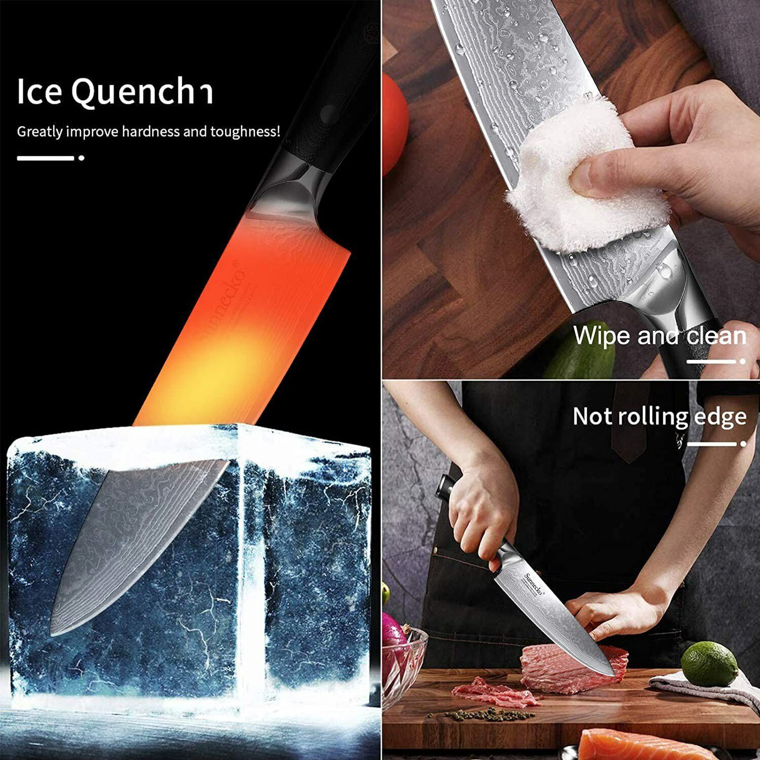 3Pcs Kitchen Knives Set Japanese VG10 Damascus Steel Chef Knife Nakiri Chopper - Fresh Stock Dated February 2026