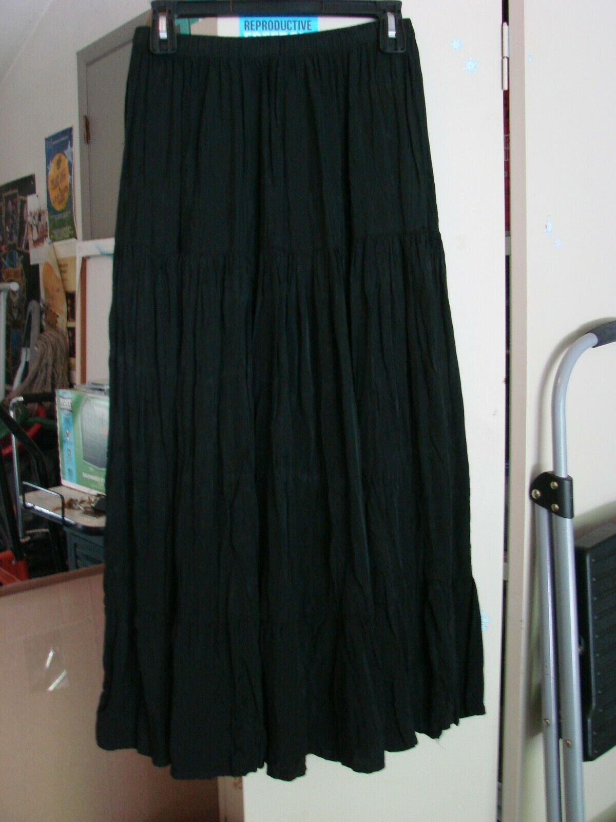VINTAGE BLACK RAYON LONG BOHO/HIPPY SKIRT - Fresh Stock Dated February 2026