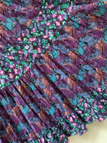 Vintage 70s Purple Hippie Festival BOHO Floral Paisley Tiered Maxi Skirt S/M - Fresh Stock Dated February 2026
