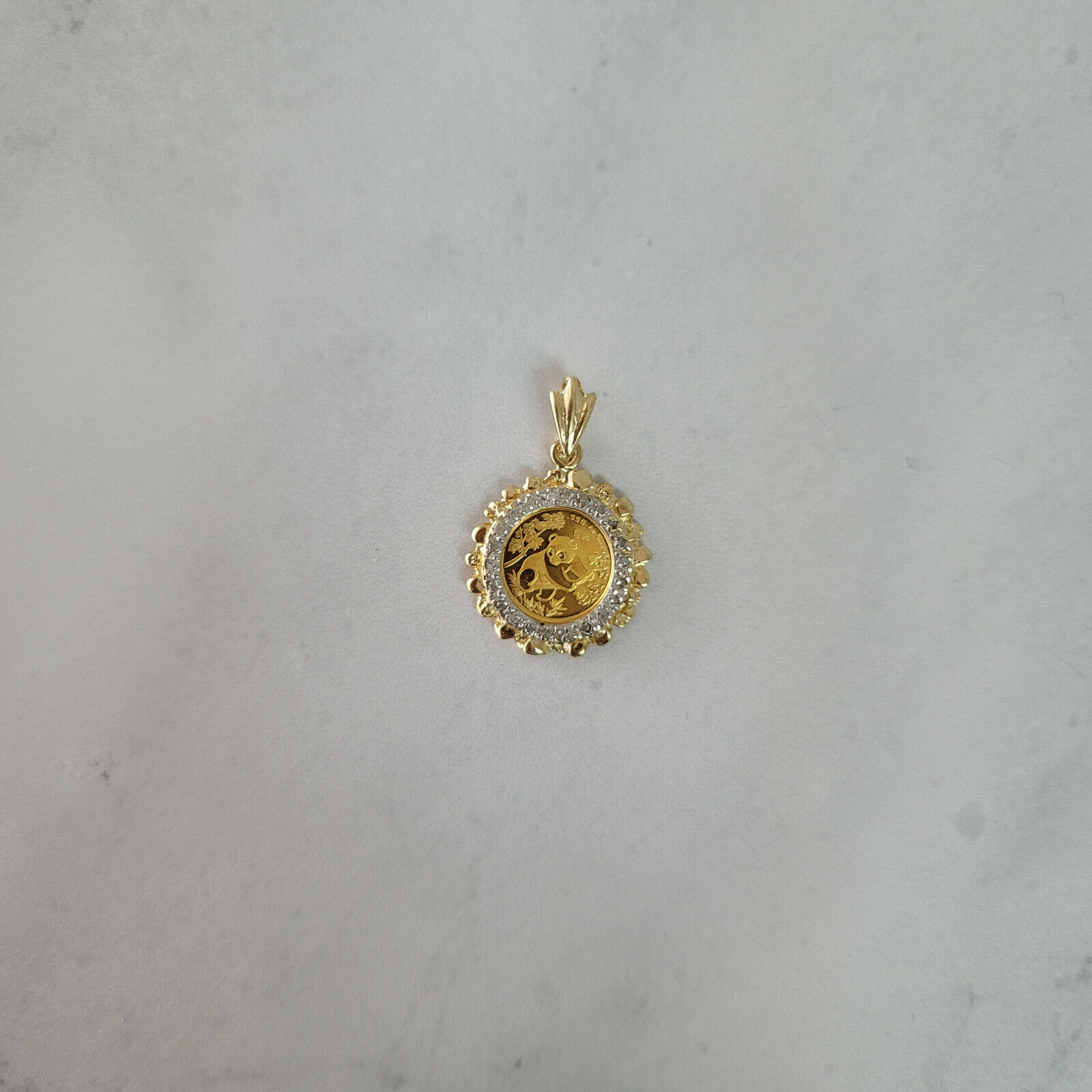 Diamond & Nugget Halo Panda Coin .999 Pendant 10k Yellow Gold - collectors coin - Fresh Stock Dated February 2026