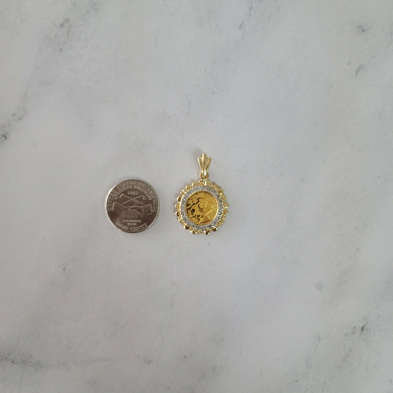 Diamond & Nugget Halo Panda Coin .999 Pendant 10k Yellow Gold - collectors coin - Fresh Stock Dated February 2026