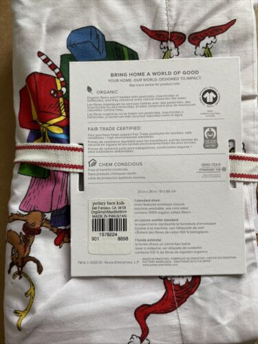 Pottery Barn Kids Dr. Seuss The Grinch & Max Organic Standard Sham Christmas NEW - Fresh Stock Dated December 2025