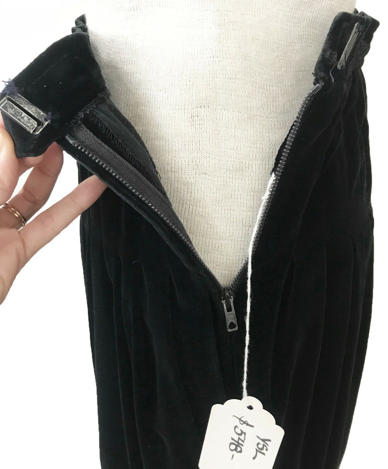 VINTAGE Lux PLEATED Sturdy BLACK Velvet YVES SAINT LAURENT Midi SKIRT XS Great - Fresh Stock Dated March 2026