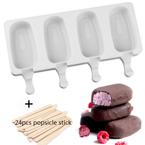 4 Cell Silicon Big Size Ice Cream Mold DIY Frozen Dessert Juice Popsicle Maker - Fresh Stock Dated December 2025