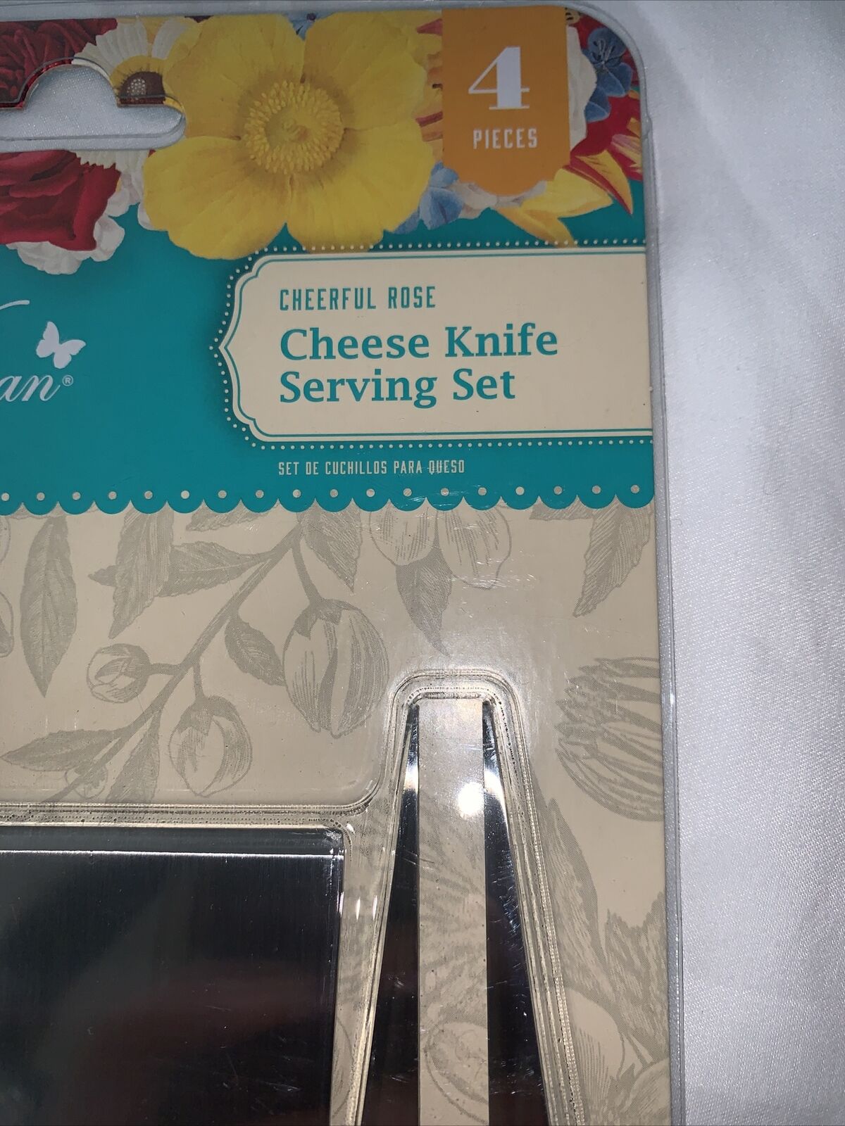 The Pioneer Woman Cheerful Rose 4-Piece Cheese Knife Serving Set Free Shipping ! - Fresh Stock Dated January 2026