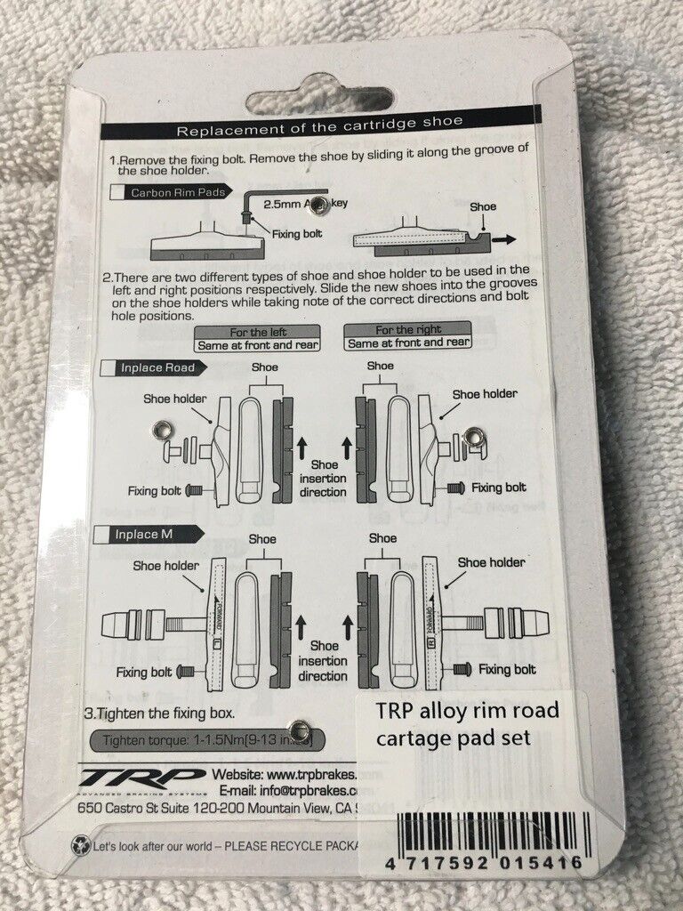 TRP Rim Brake Pad Set (4 Brake Pads) for CX8.4, CX9, or Shimano for Alloy Rims - Fresh Stock Dated February 2026