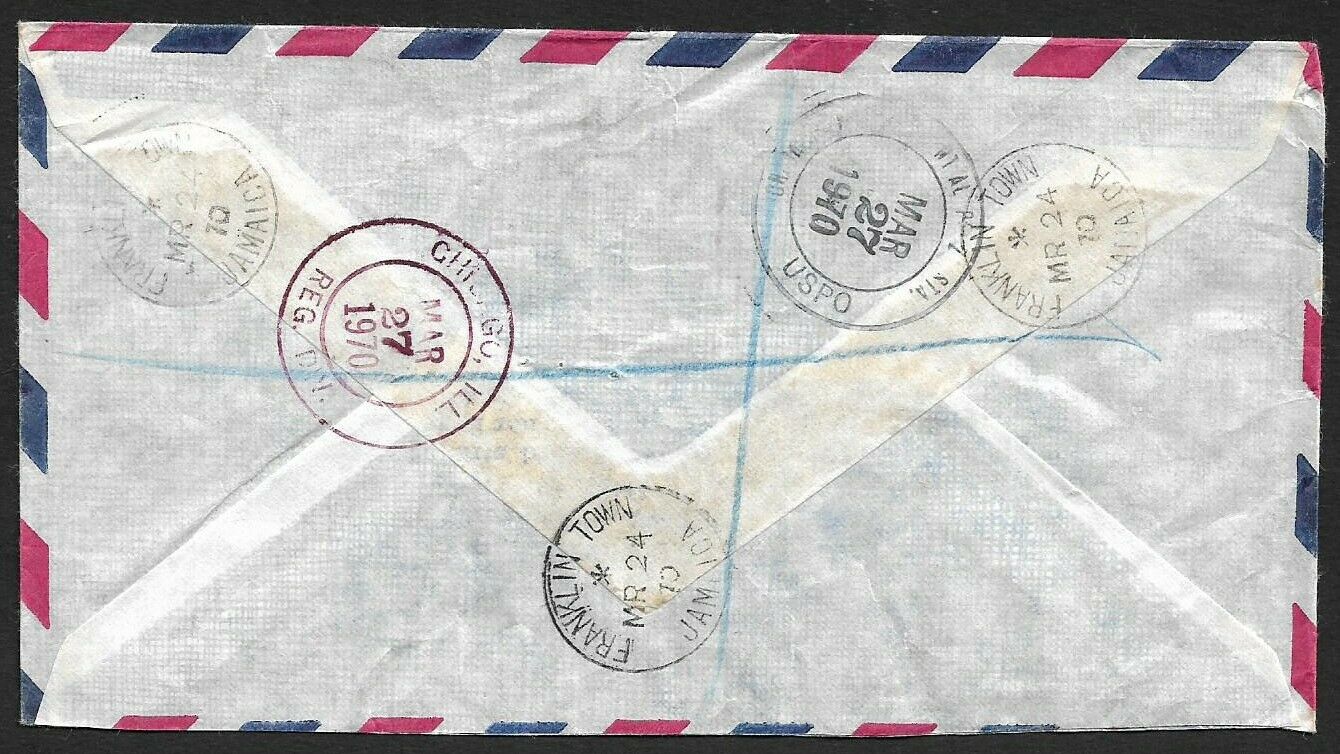 Jamaica 1970 Christmas Registered Cover to USA - Fresh Stock Dated February 2026