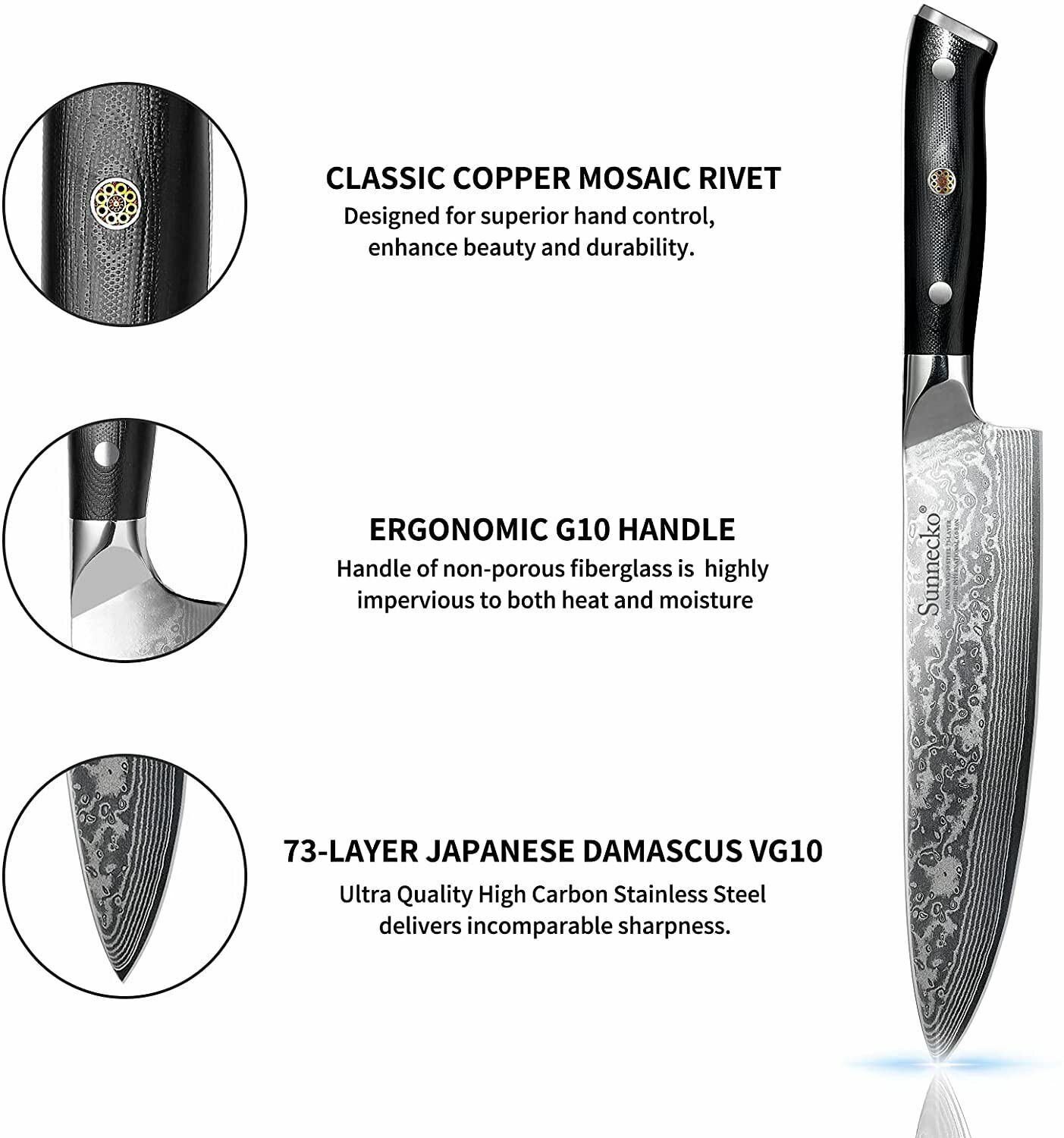 3Pcs Kitchen Knives Set Japanese VG10 Damascus Steel Chef Knife Nakiri Chopper - Fresh Stock Dated February 2026
