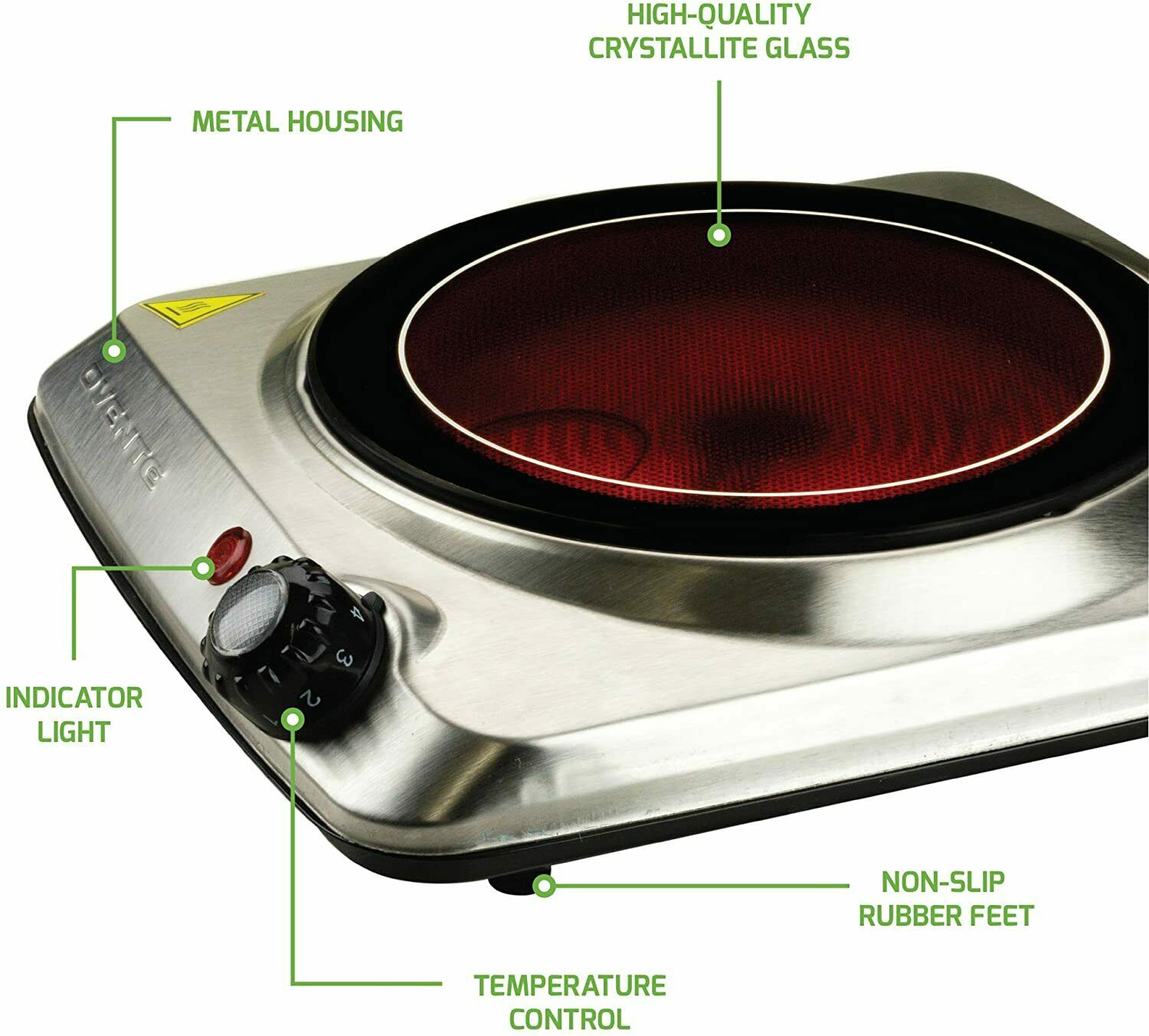 Ovente Electric Glass Infrared Burner 7 Inch Single Hot Plate Silver BGI101S - Fresh Stock Dated December 2025