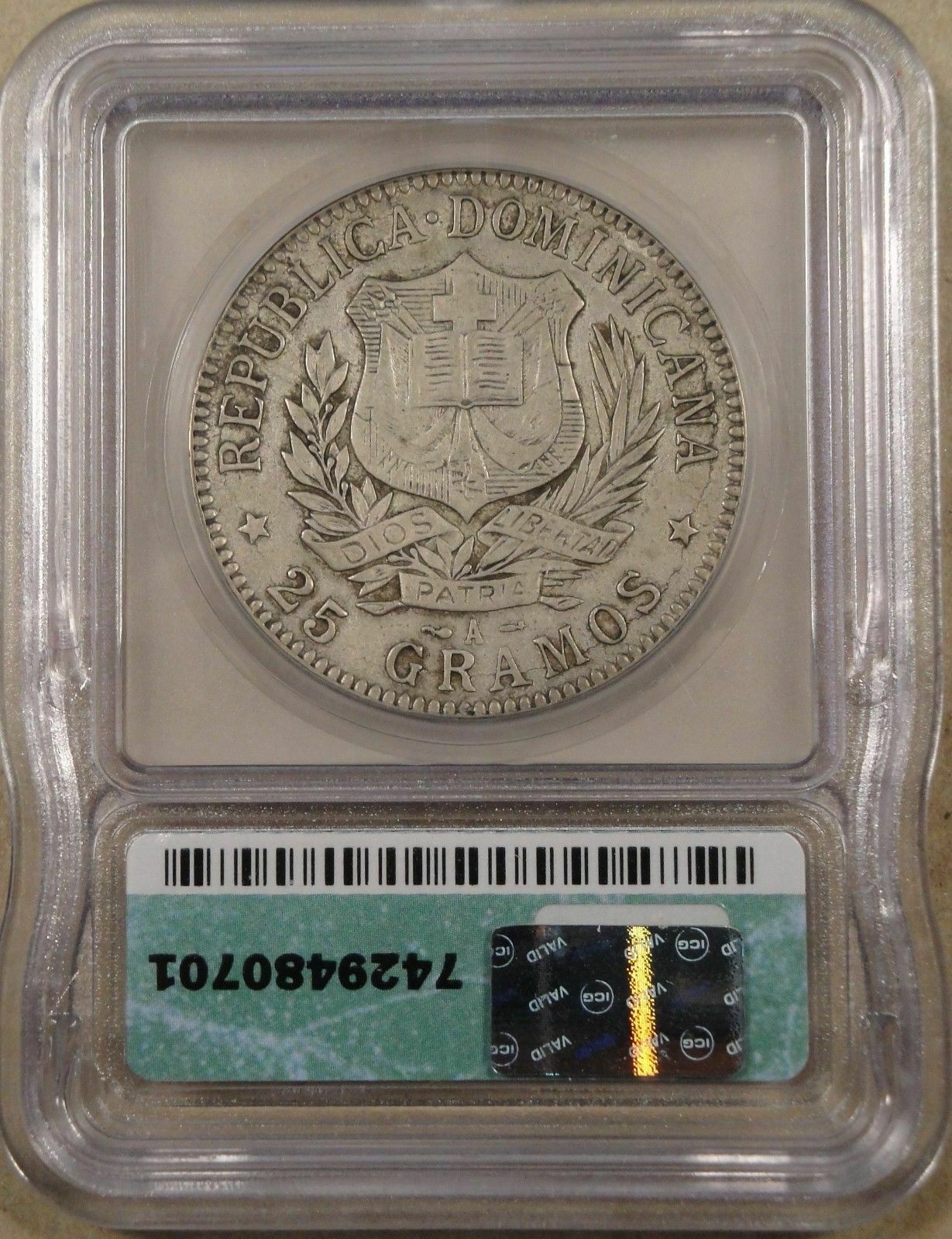 1 Peso Silver Dominican Republic 1897-A ICG XF-45 KM# 16 - Fresh Stock Dated December 2025