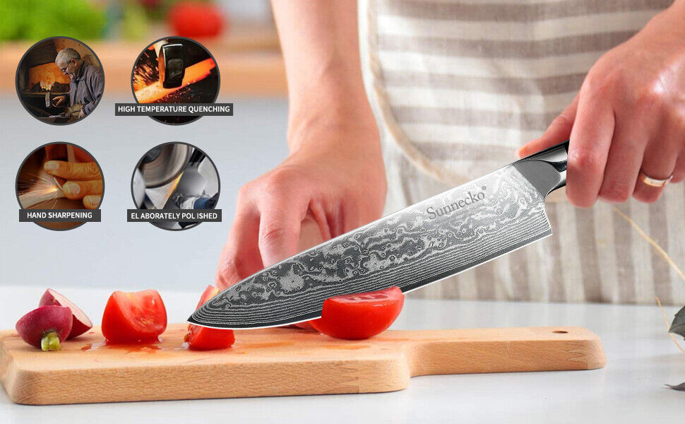 3Pcs Kitchen Knives Set Japanese VG10 Damascus Steel Chef Knife Nakiri Chopper - Fresh Stock Dated February 2026