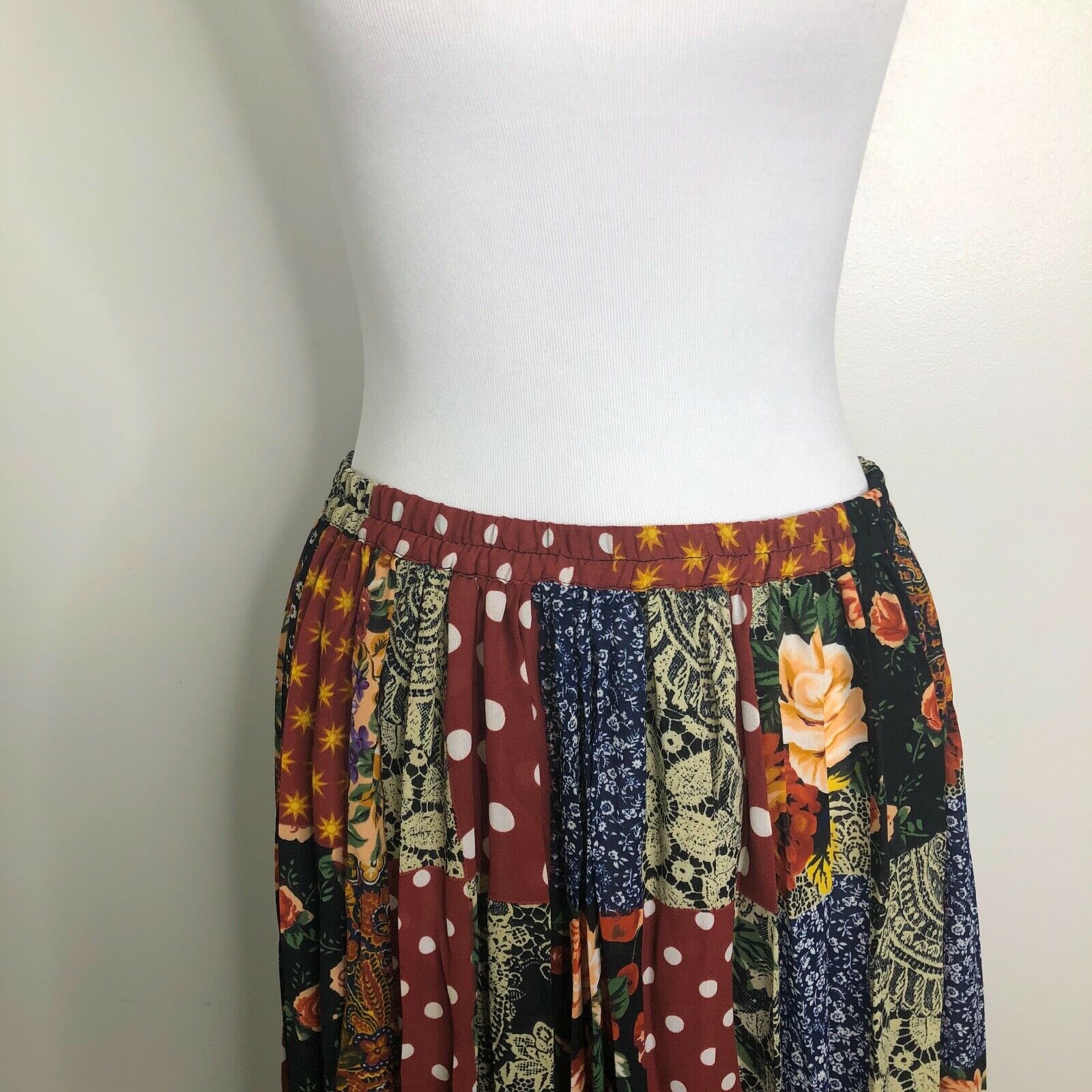 Vtg Express Skirt 90s Boho Patchwork Style Semi-Sheer Multicolor Elastic Waist L - Fresh Stock Dated December 2025