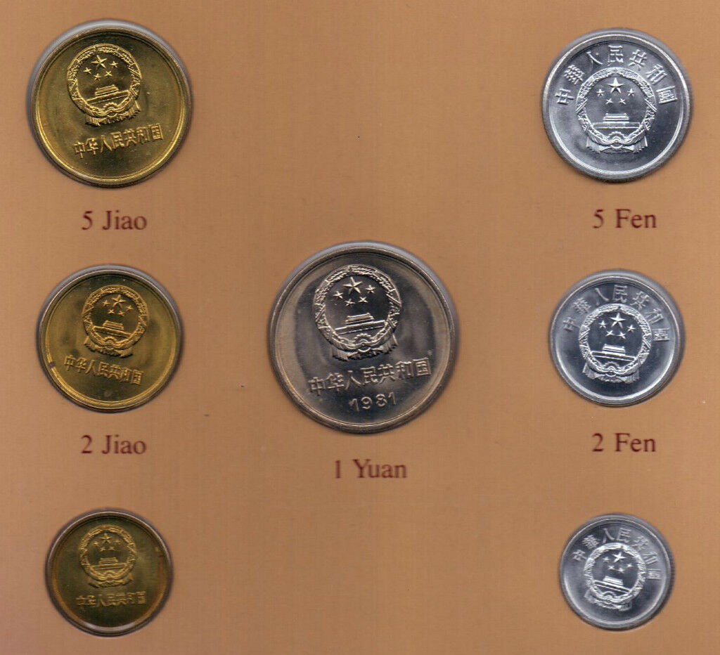 CHINA 7 Coins 1981 1982 mixed COIN SET OF ALL NATIONS with 1984 Cancellation - Fresh Stock Dated February 2026