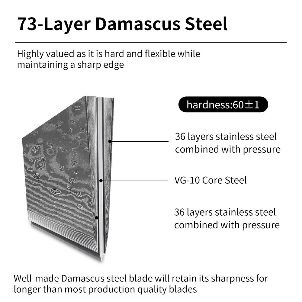 3Pcs Kitchen Knives Set Japanese VG10 Damascus Steel Chef Knife Nakiri Chopper - Fresh Stock Dated February 2026