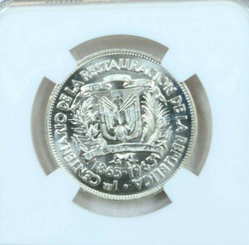 1963 DOMINICAN REPUBLIC SILVER 1/2 PESO REPUBLIC RESTORATION NGC MS 64 BRIGHT BU - Fresh Stock Dated December 2025