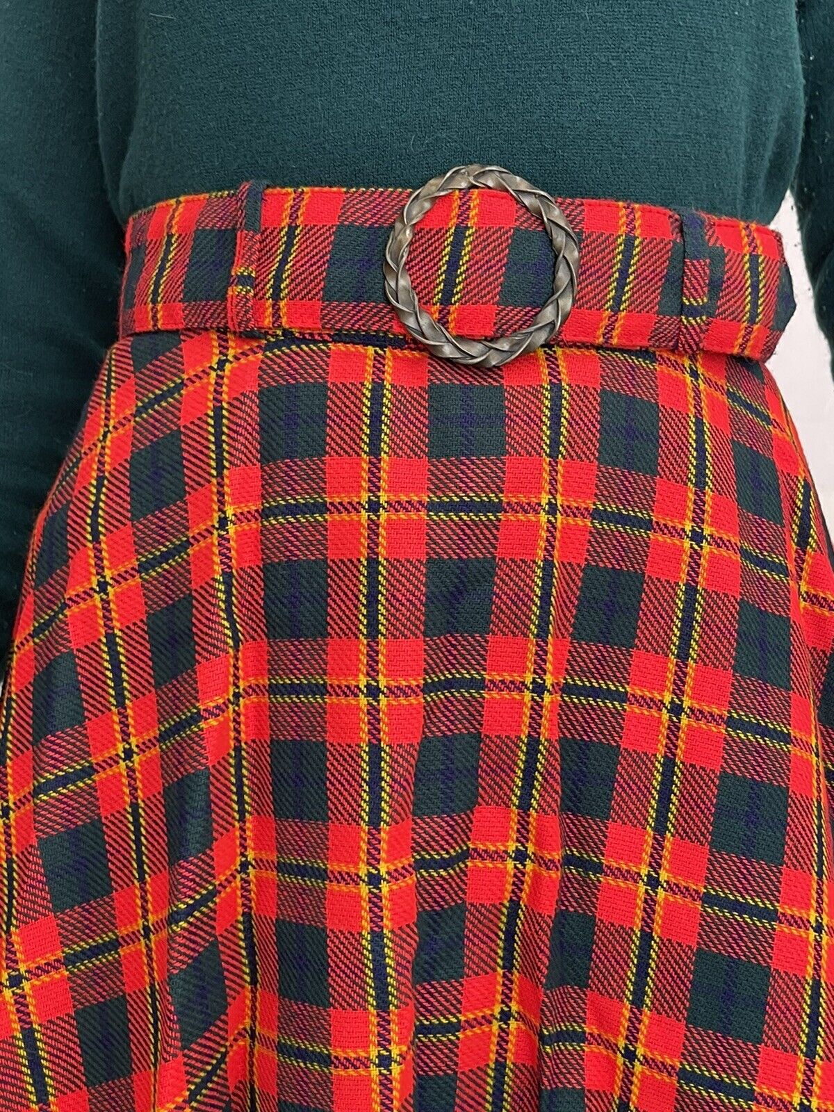 Vintage 1960s 1970s wool green red blue yellow plaid maxi skirt buckle - Fresh Stock Dated March 2026