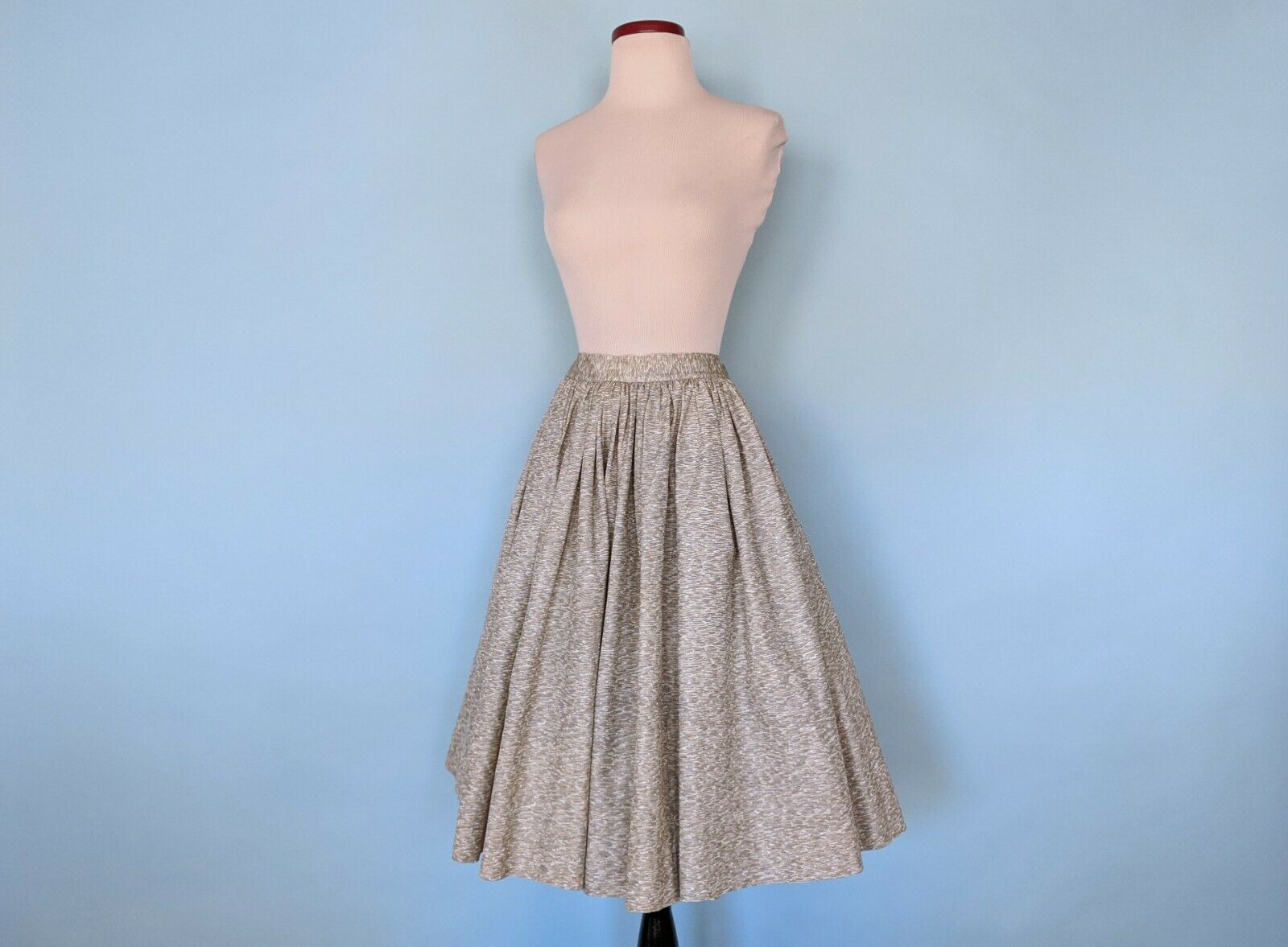 Vintage 1950s Classic Swing Skirt, 50s Metallic Gold and Gray Flowy Skirt - Fresh Stock Dated February 2026
