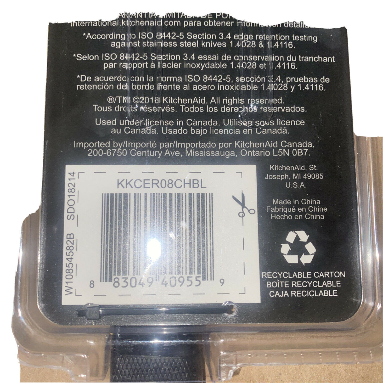 New KitchenAid Black 8 Inch Ceramic Stays Sharp 10 x Longer Chef's Knife - Fresh Stock Dated December 2025