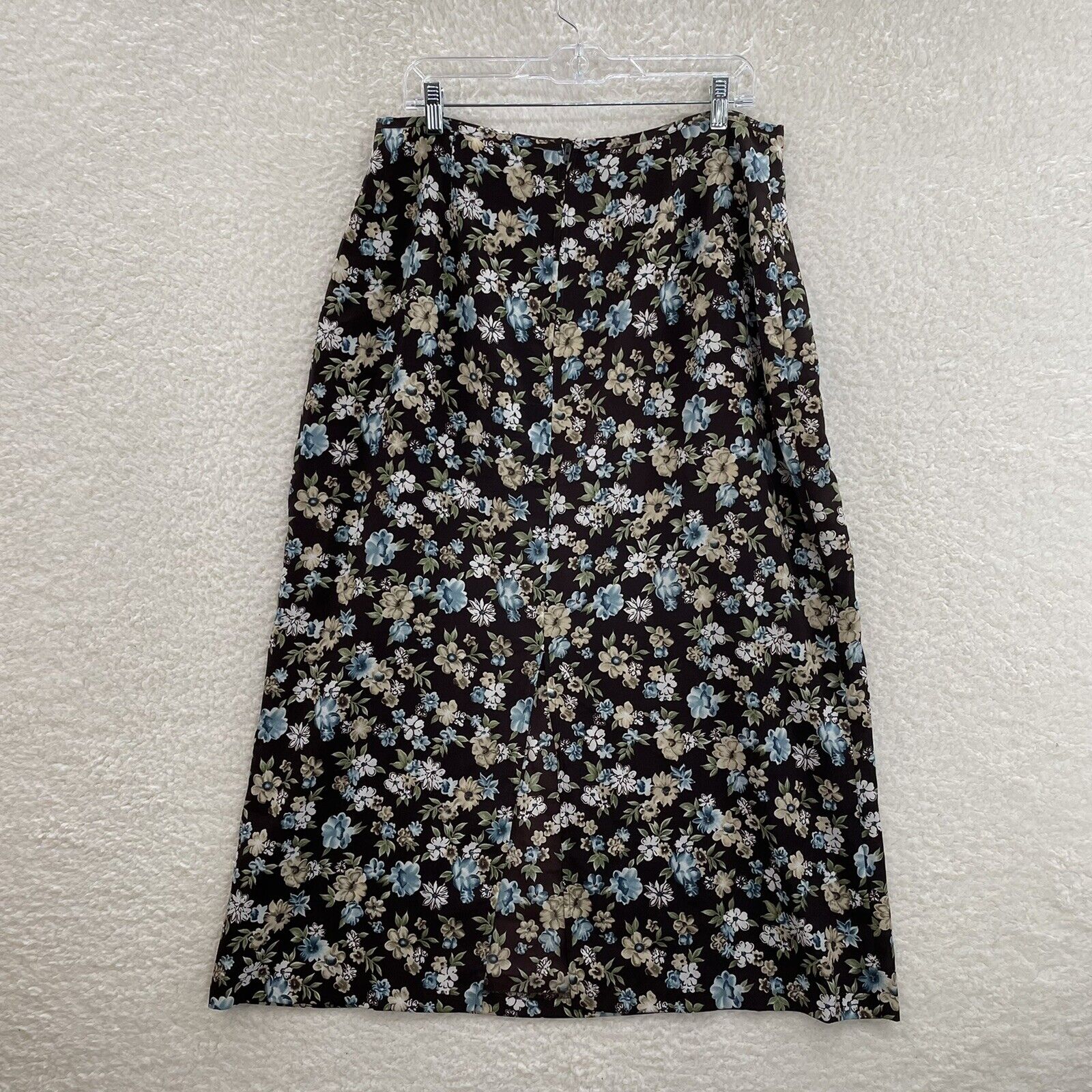 90s Vintage Maggie Lawrence Brown Floral Back Slit Midi Skirt Womens 14 16 33 34 - Fresh Stock Dated March 2026