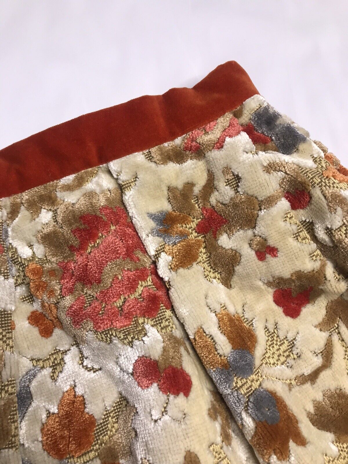 Vintage 1960s Rare Cut Velvet Tapestry High Waist Skirt XS 24” Orange Floral - Fresh Stock Dated March 2026