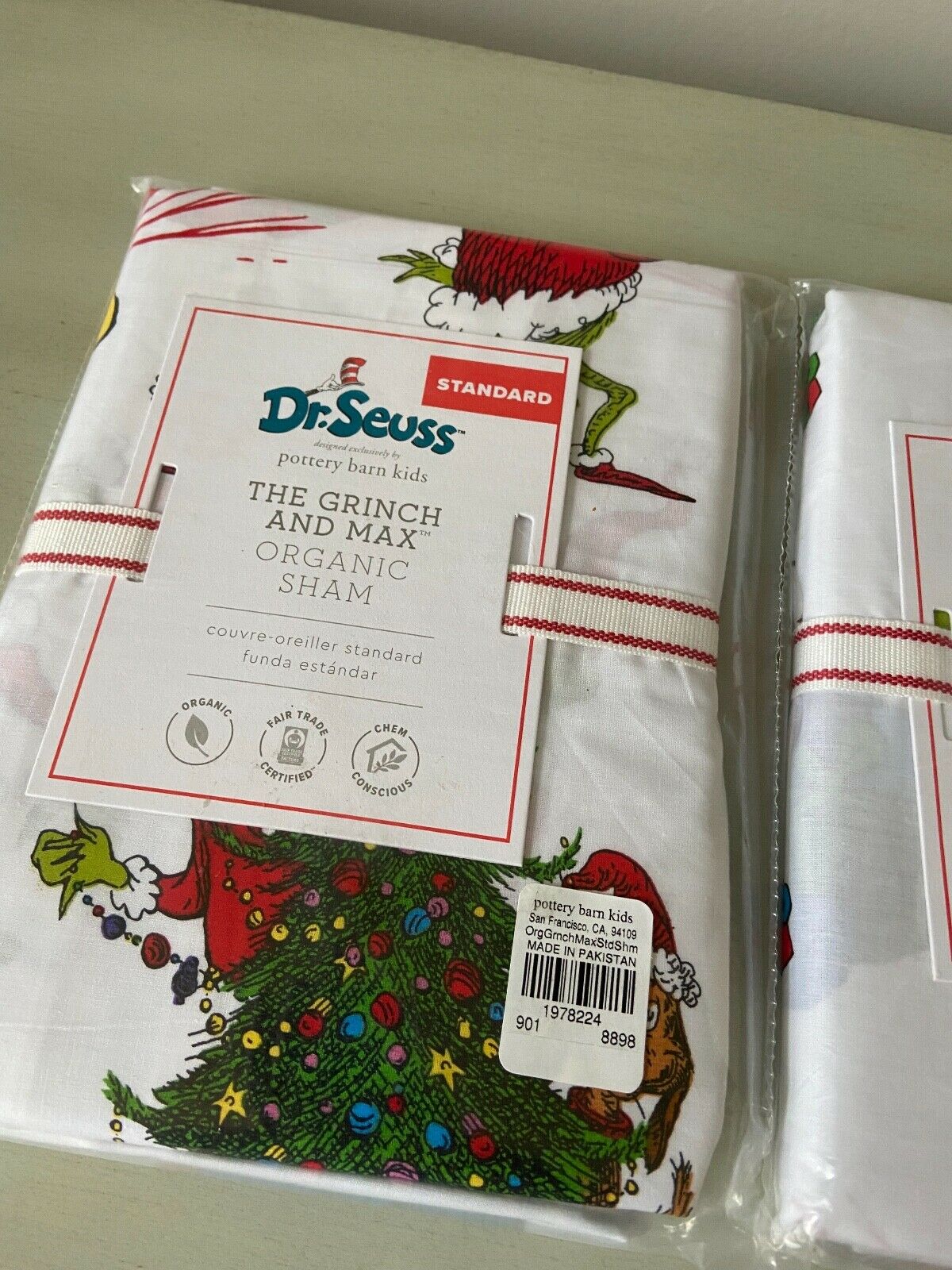 Pottery Barn kids Dr Seuss The  Grinch and max organic  shams standard  2 - Fresh Stock Dated December 2025