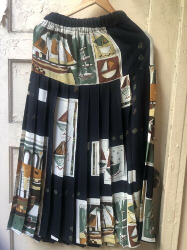 vintage Navy Blue Pleated italian Sailboat Ocean Sail Anchor summer maxi skirt - Fresh Stock Dated February 2026