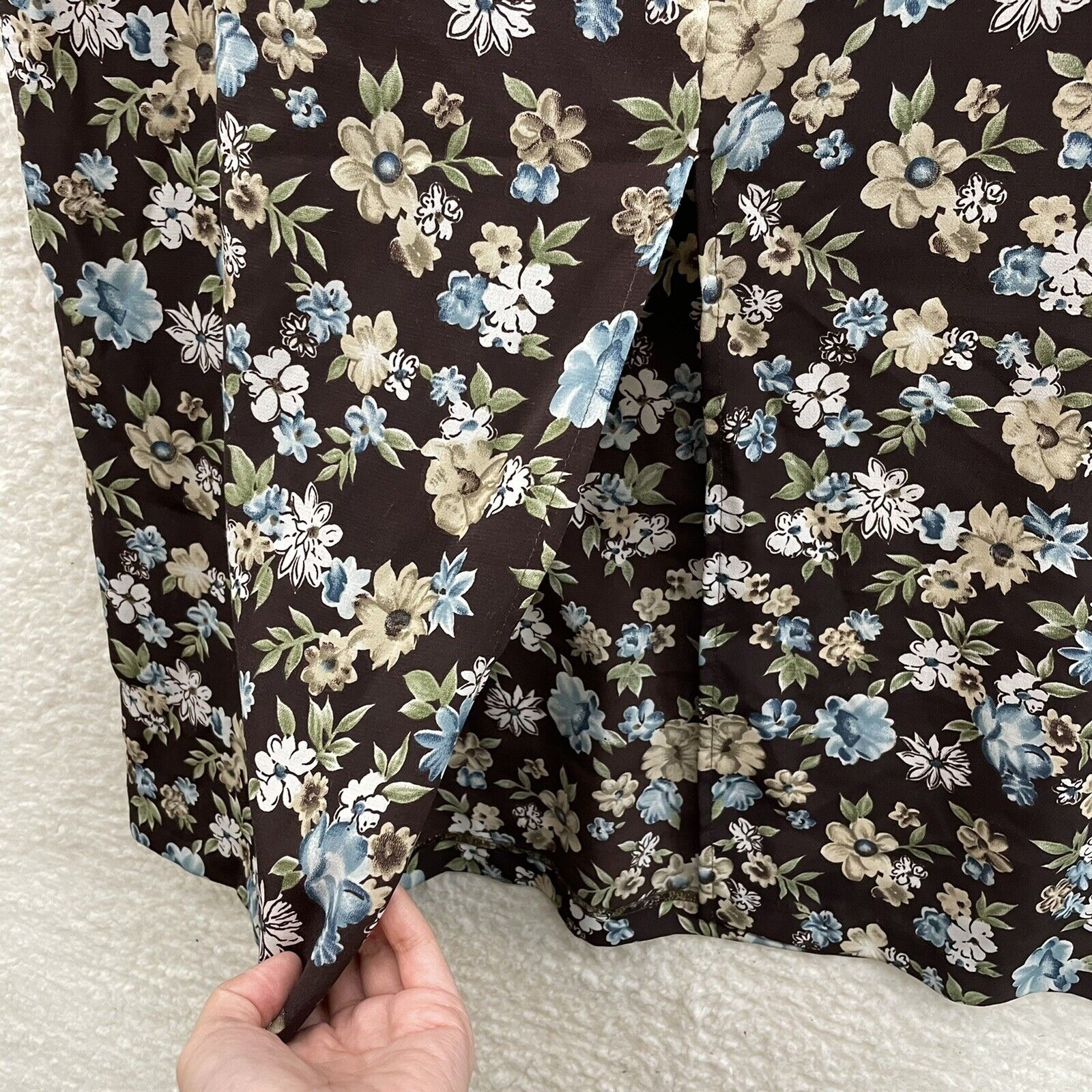 90s Vintage Maggie Lawrence Brown Floral Back Slit Midi Skirt Womens 14 16 33 34 - Fresh Stock Dated March 2026