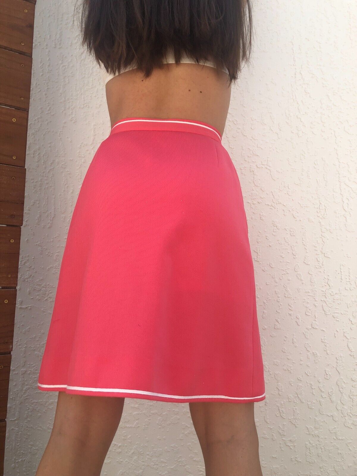 Vintage Hadley Salmon Mini Polyester Skirt Button Front Sz S M - Fresh Stock Dated March 2026