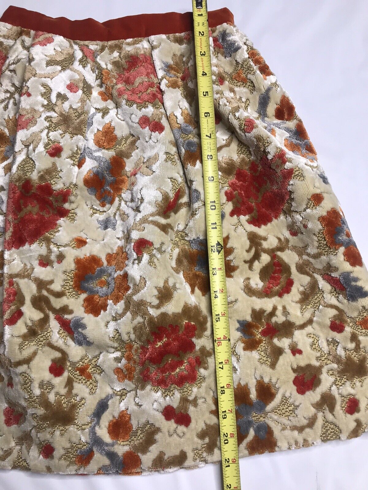 Vintage 1960s Rare Cut Velvet Tapestry High Waist Skirt XS 24” Orange Floral - Fresh Stock Dated March 2026