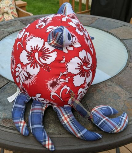 Pottery Barn Kids PBK.Crab decor Pillow Plush Hawaiian Print Plaid Legs Adorable - Fresh Stock Dated December 2025