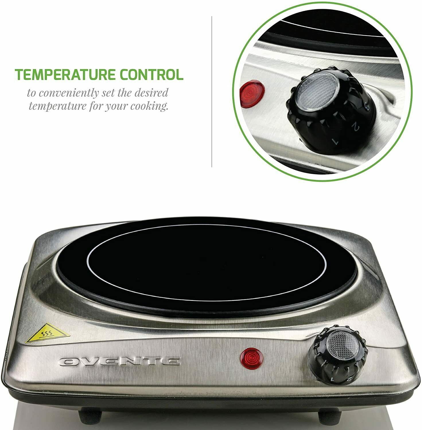 Ovente Electric Glass Infrared Burner 7 Inch Single Hot Plate Silver BGI101S - Fresh Stock Dated December 2025
