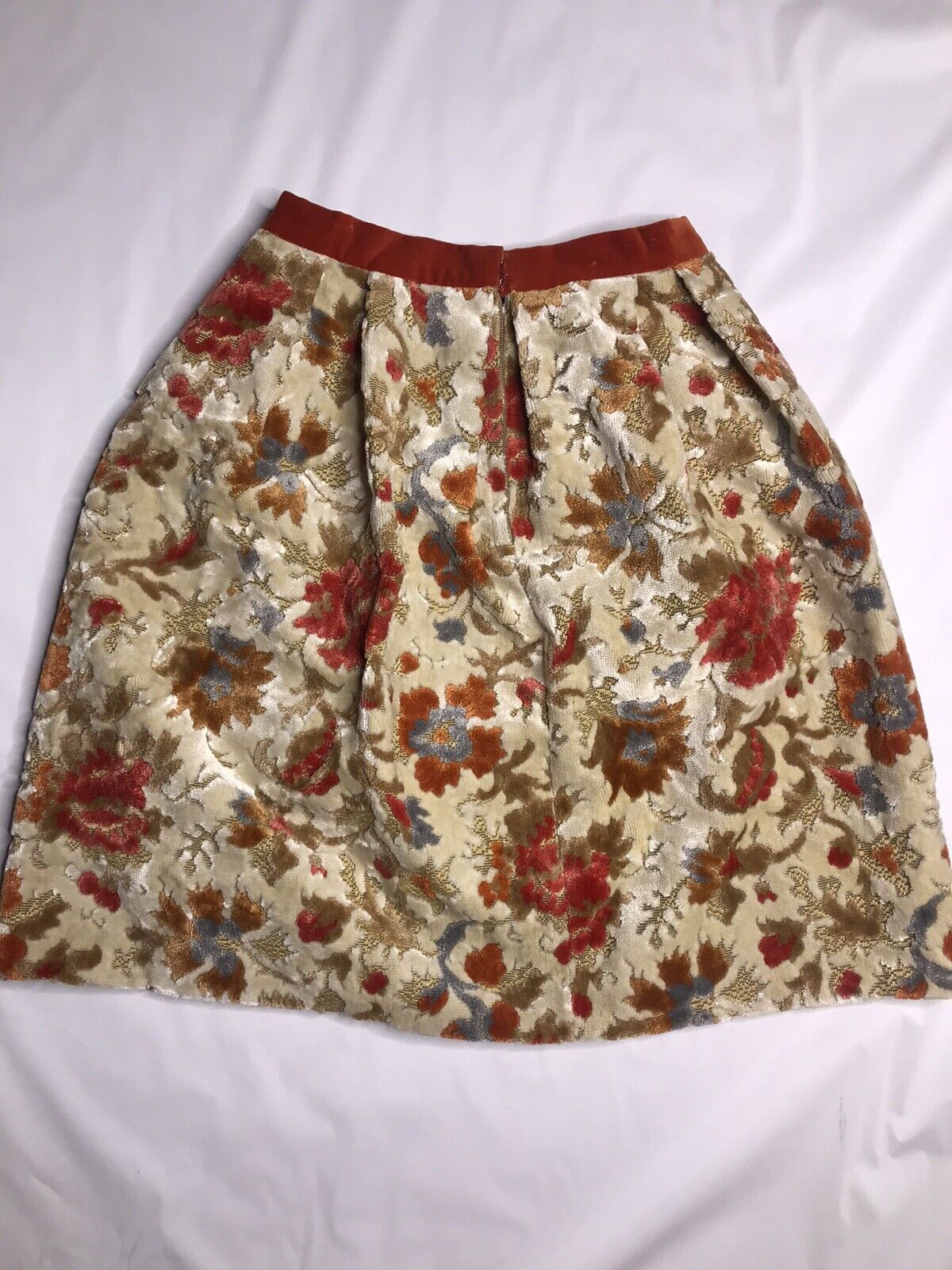 Vintage 1960s Rare Cut Velvet Tapestry High Waist Skirt XS 24” Orange Floral - Fresh Stock Dated March 2026