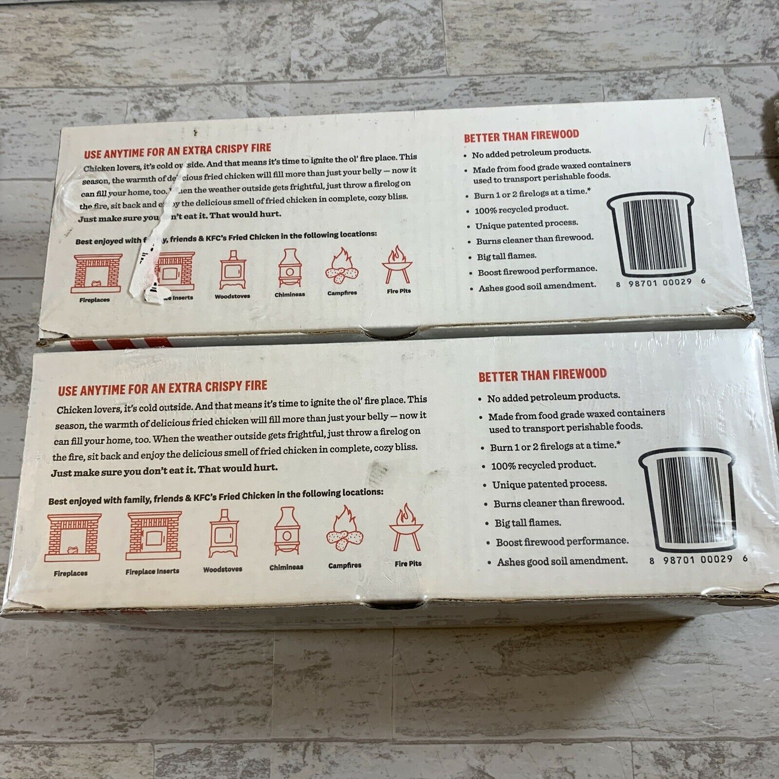 2 GENUINE KFC FIRE LOGS 11 HERBS AND SPICES ENVIRO-LOG KFC SCENT - Fresh Stock Dated December 2025