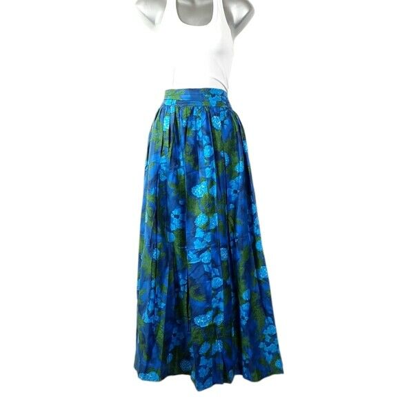 Vintage 70s Homemade Floral Maxi Skirt Metal Zip Color Blue/Green, Size M - Fresh Stock Dated February 2026