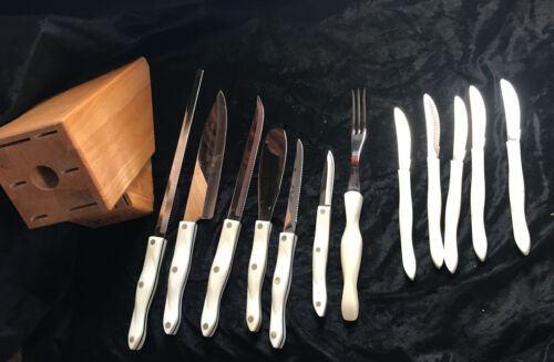 Cutco Knife Set - Pearl White handles 13 Pieces Including Block & 5 Stake Knives - Fresh Stock Dated December 2025