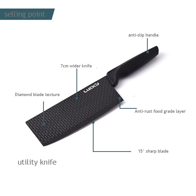 6PCS Chef Knives Set Black Blade Paring Utility Kitchen Slicing Bread Cooking - Fresh Stock Dated December 2025