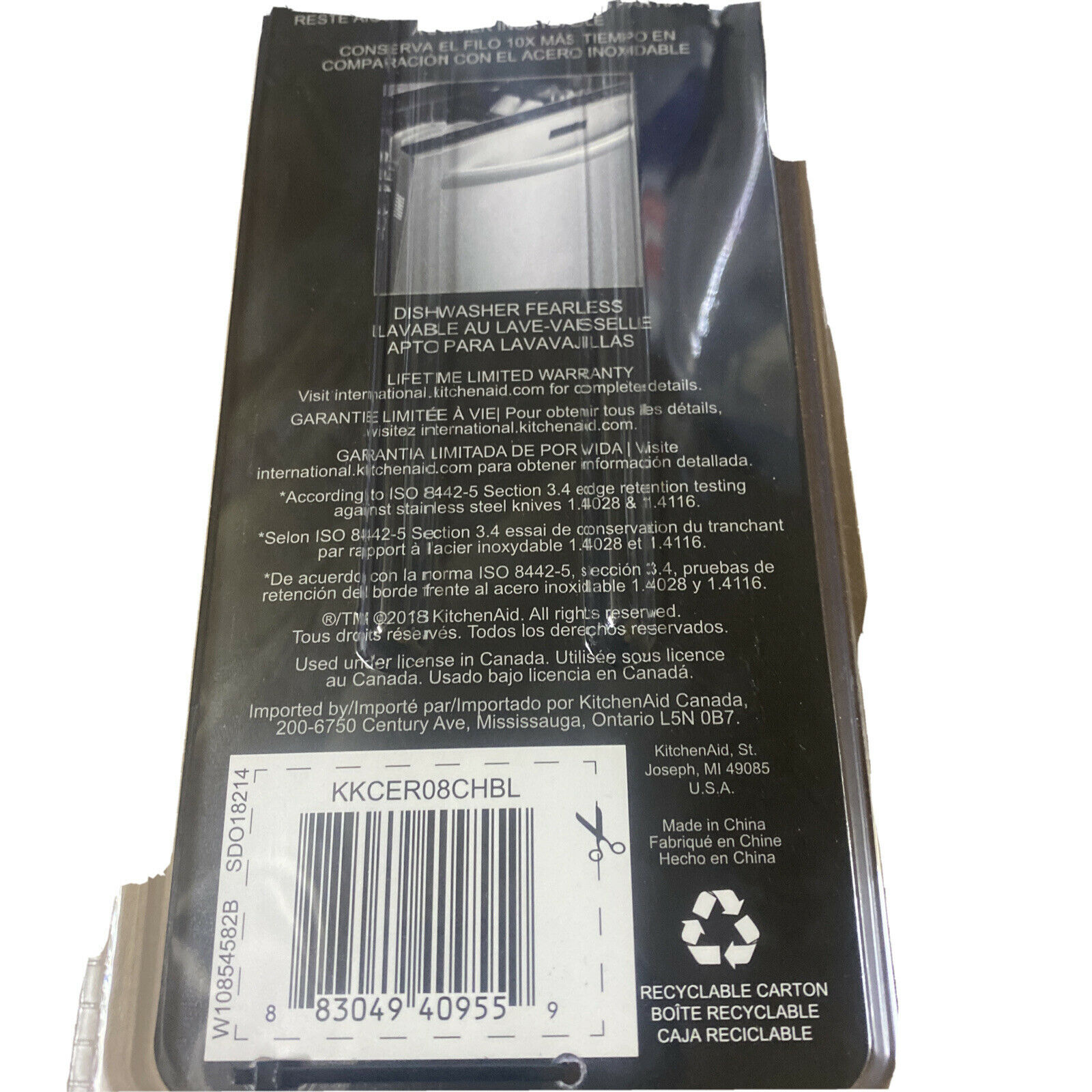 New KitchenAid Black 8 Inch Ceramic Stays Sharp 10 x Longer Chef's Knife - Fresh Stock Dated December 2025