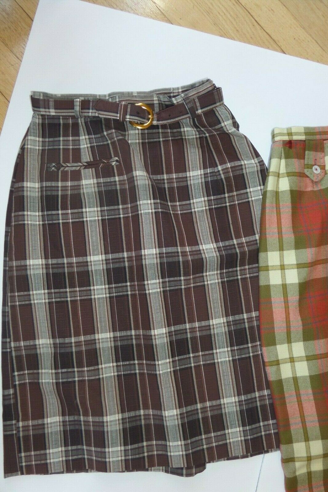 Vintage 50s 60s Evan Picone Kelita Plaid Pencil Skirt Pinup Kick Pleat XS Lot - Fresh Stock Dated March 2026