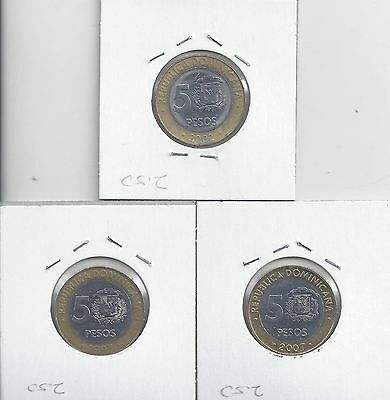 From Show Inv. - 3 NICE BI-METAL 5P COINS.DOMINICAN REPUBLIC.1997, 2002 & 2007 - Fresh Stock Dated February 2026