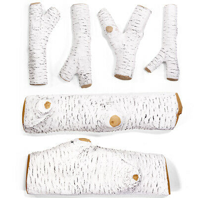 6 Piece Decorative Realistic Flame Large Ceramic Wood Birch Firepit Log Set - Fresh Stock Dated December 2025