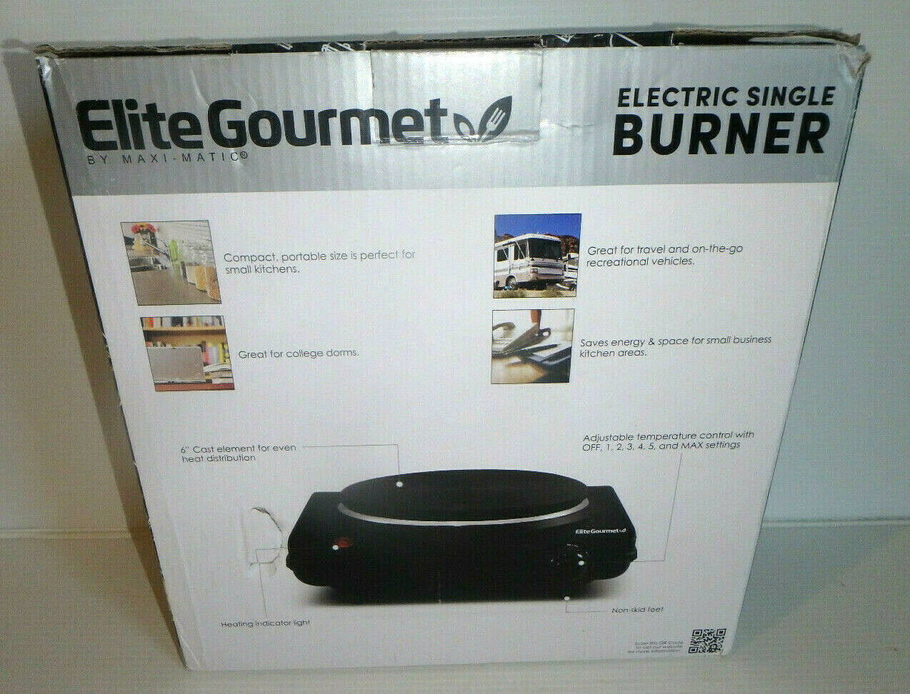 ELITE GOURMET Electric Burner Portable Hot Plate Dorm RV Travel Countertop /NOB - Fresh Stock Dated February 2026