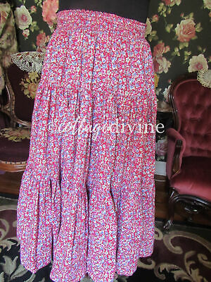 Fun Red Floral Vtg Laura Ashley Tiered Prairie Skirt, Cotton, Elastic Waist - Fresh Stock Dated February 2026