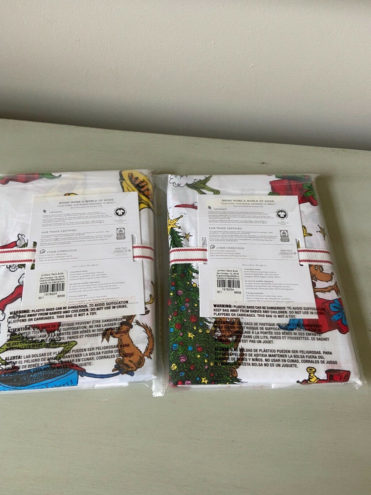 Pottery Barn kids Dr Seuss The  Grinch and max organic  shams standard  2 - Fresh Stock Dated December 2025