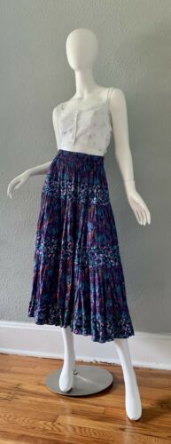 Vintage 70s Purple Hippie Festival BOHO Floral Paisley Tiered Maxi Skirt S/M - Fresh Stock Dated February 2026