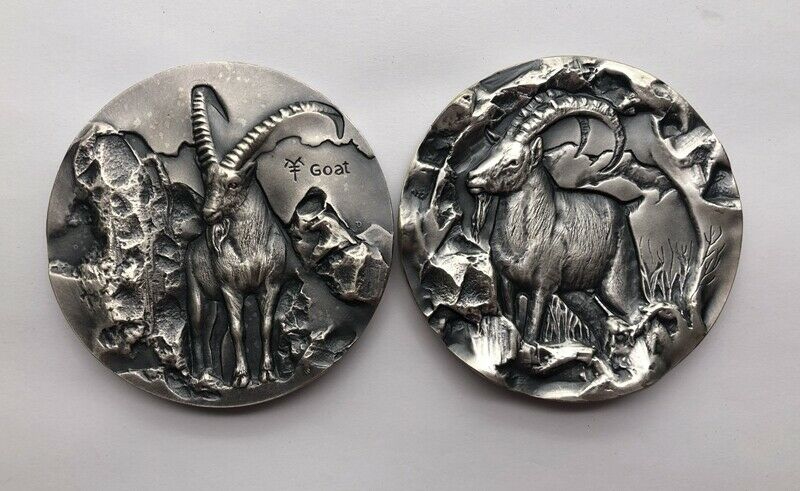 Pair Poland 80mm Paktong Medals (Fit back to back) - Lunar Year Series - Goat - Fresh Stock Dated February 2026