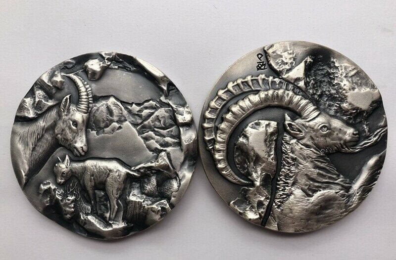 Pair Poland 80mm Paktong Medals (Fit back to back) - Lunar Year Series - Goat - Fresh Stock Dated February 2026